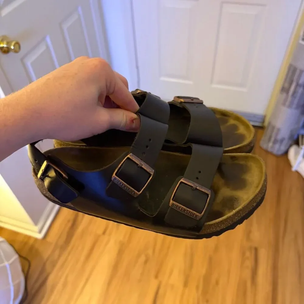 Birkenstock Milano Black Sandals Mens Size 8 Regular Fit Cork Backstrap